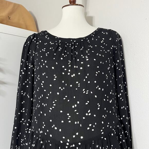 Maeve X Anthropologie Women Black‎ White Polka Dot Cheyenne Peplum Blouse Size M - Picture 8 of 12